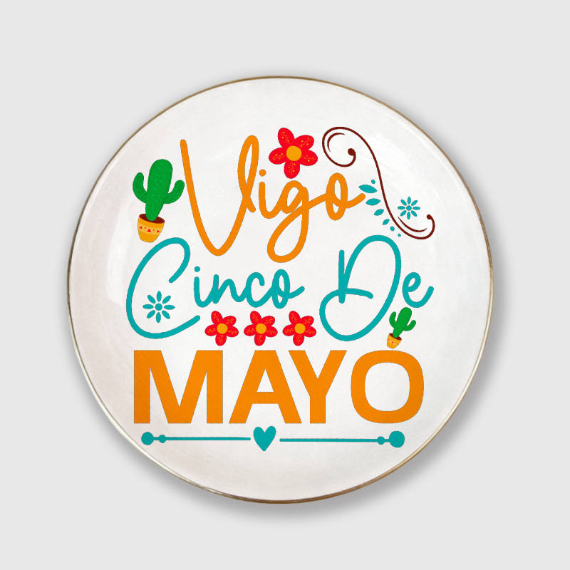 Gold Rim Cinco De Mayo Cactus Trinket Tray for Fiesta Gifts