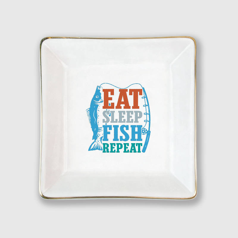 Eat Sleep Fish Repeat Trinket Dish for Fishing Lovers Gift