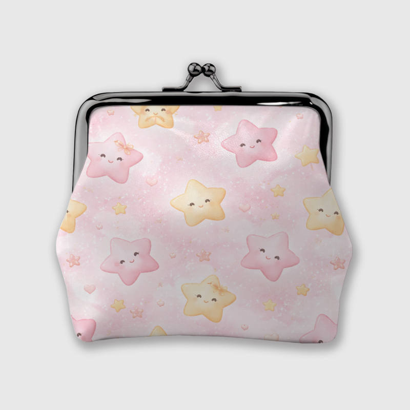 Cute Pink Kawaii Star Kiss Lock Coin Purse for Girls Birthday Gift & Daily Use