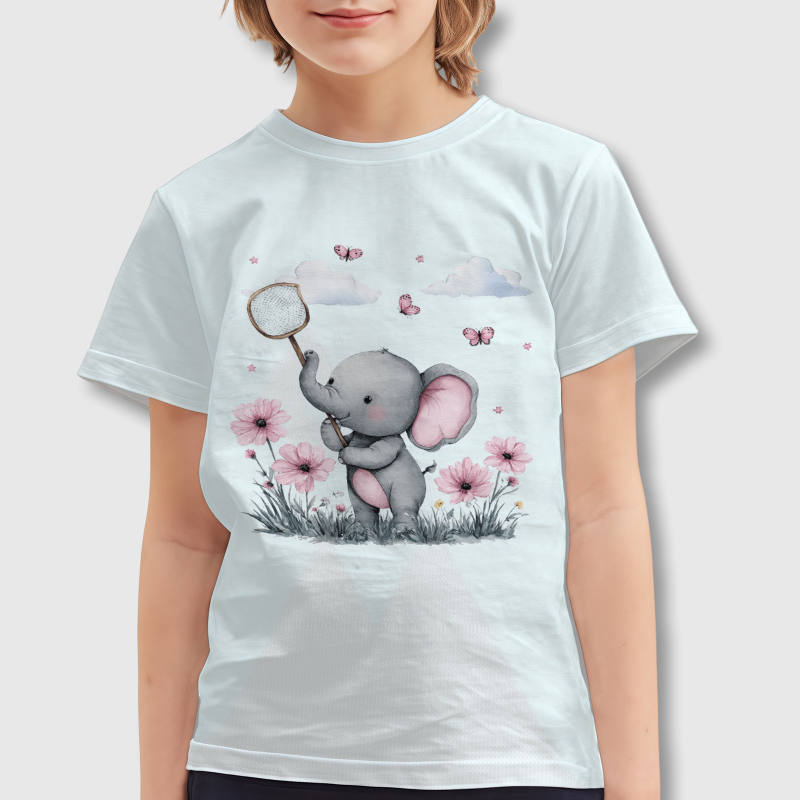 Cute Watercolor Elephant Kids T-Shirt for Summer Daily Wear