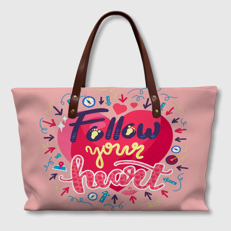 Follow Your Heart PU Leather Tote Bag for Women Valentine Gift