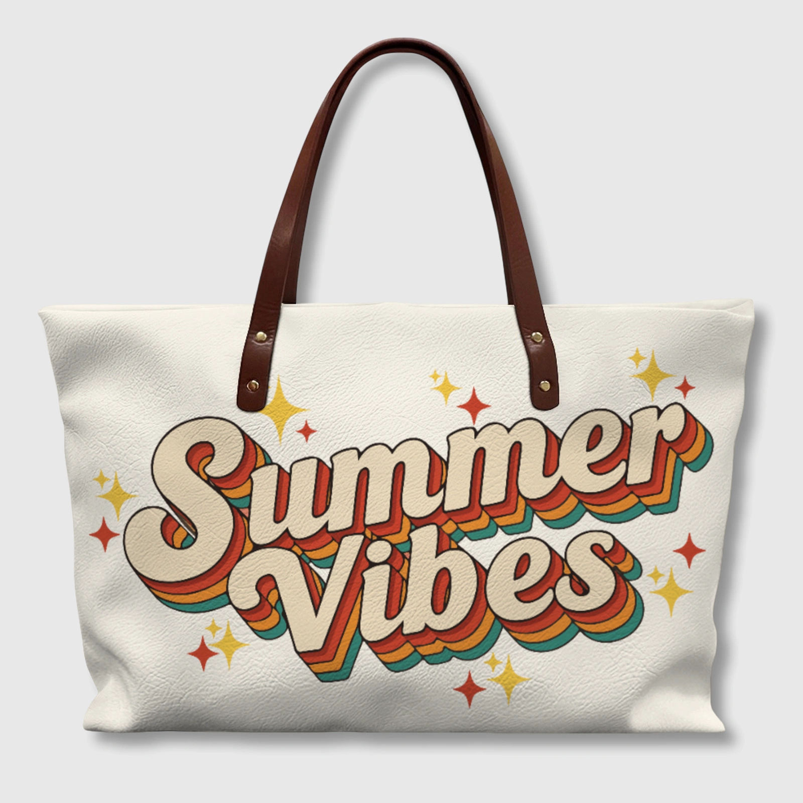 Retro Summer Vibes Leather Tote Bag for Women Daily Use
