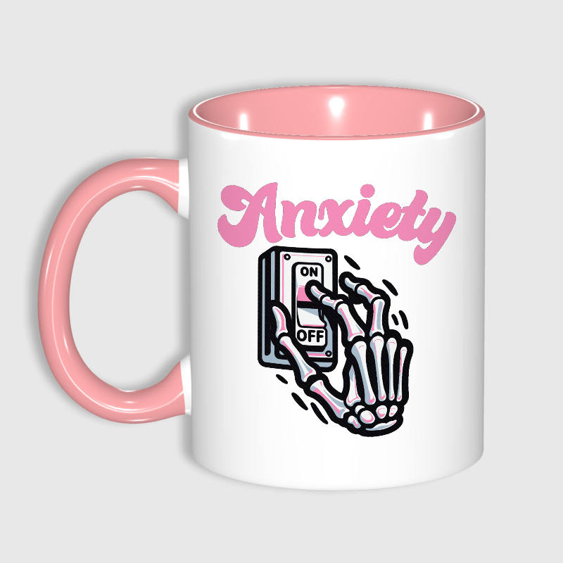 Funny Anxiety Skeleton Pink Coffee Mug for Friend Birthday Gift