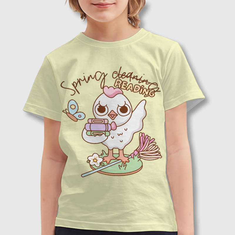 Cute Reading Chicken Kids T-Shirt for Easter Daily Wear
