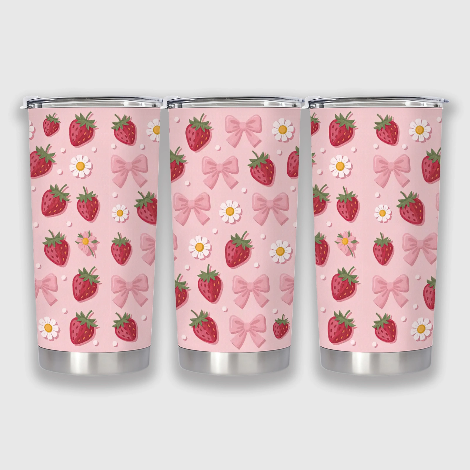Cute Strawberry Bow Stainless Steel Travel Tumbler for Women Birthday & Bridesmaid Gift