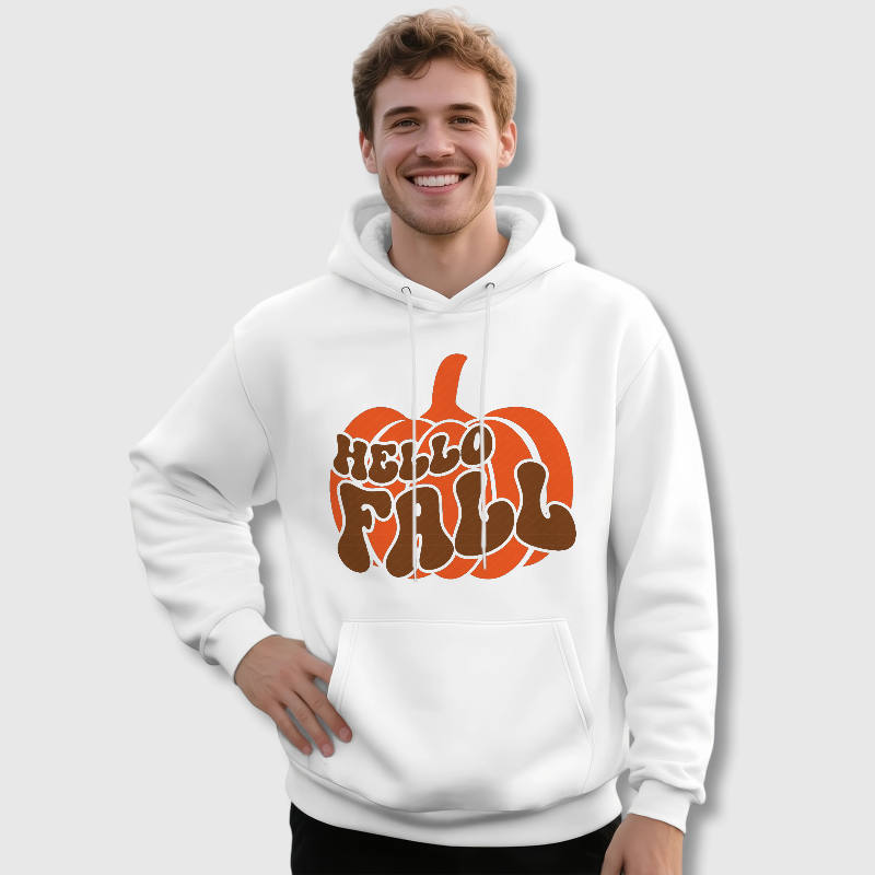 Hello Fall Pumpkin Hoodie for Men Fall Casual Wear