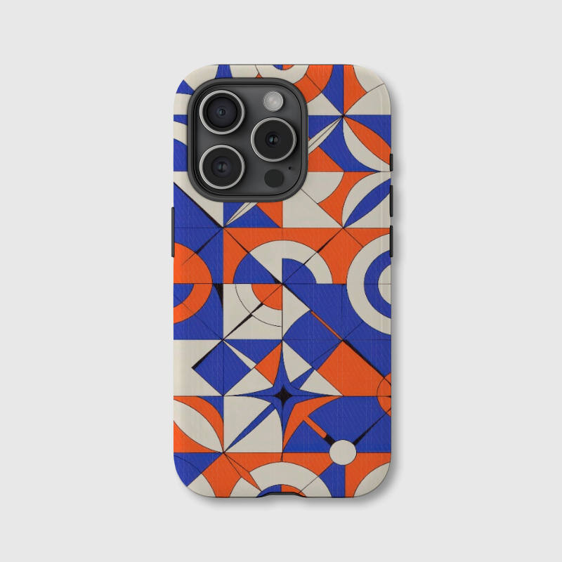 Retro Blue Orange Geometric Magnetic Phone Case for Holiday Birthday Gifting Occasions
