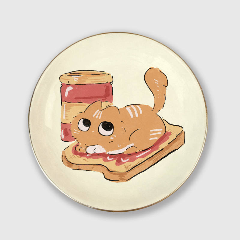 Cute Toast Cat Round Ceramic Jewelry Tray for Cat Lovers Birthday & Housewarming Gifts