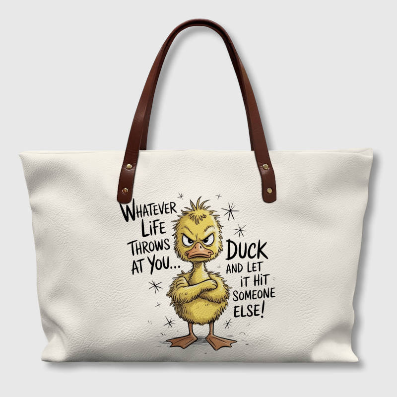 Funny Sarcastic Duck PU Leather Tote Bag for Friend Birthday Gift