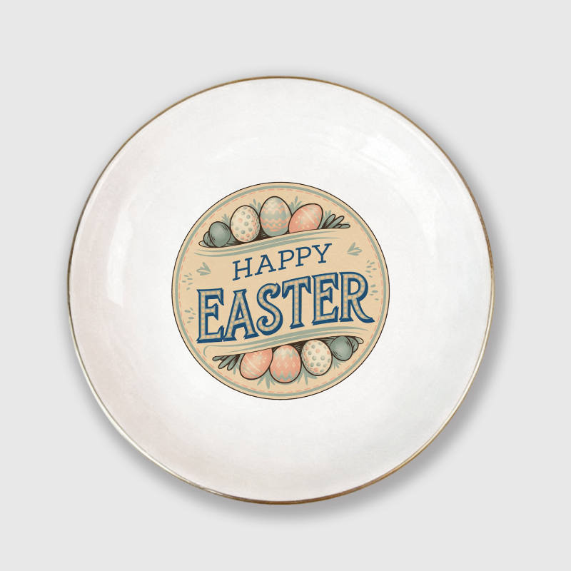 Vintage Happy Easter Egg Ceramic Trinket Dish for Easter Gift