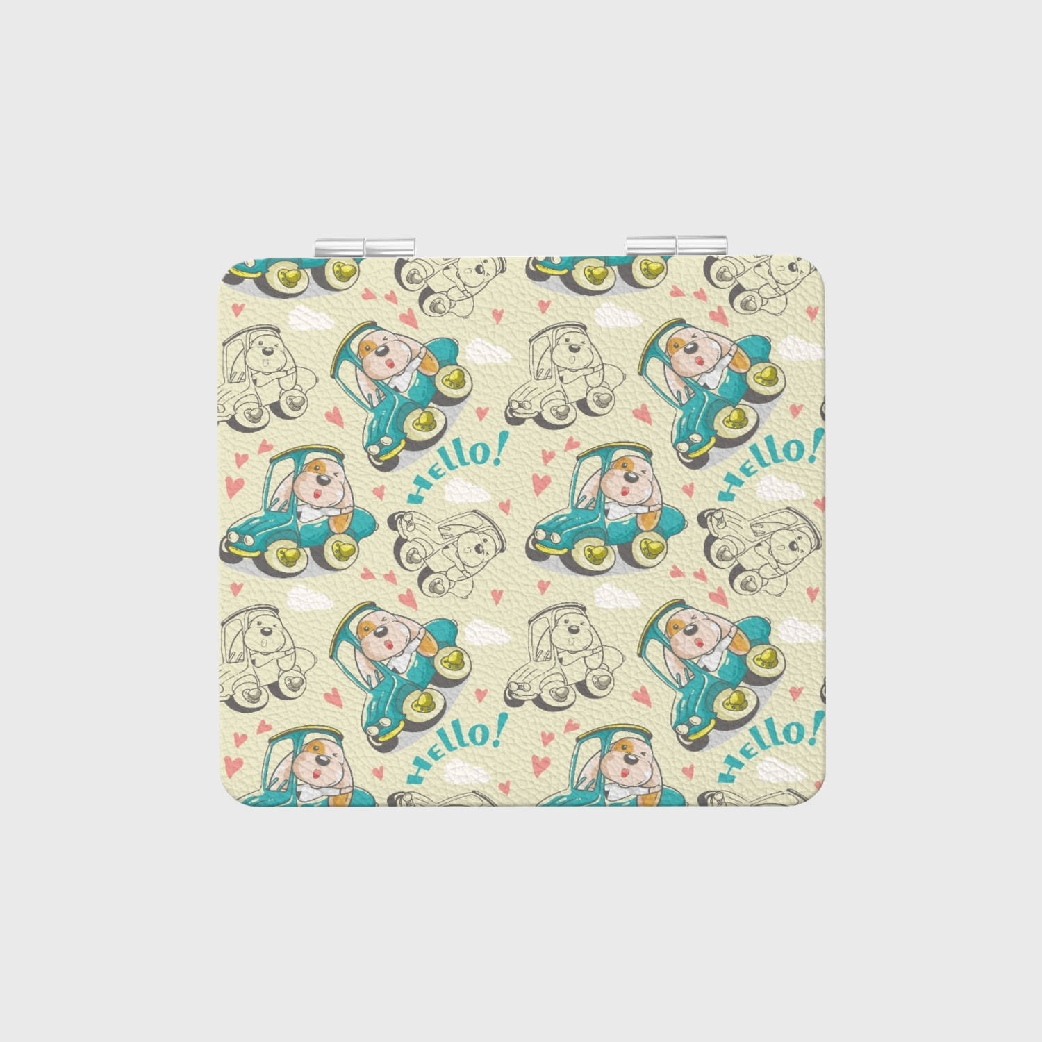Cute Puppy Print Square Pocket Makeup Mirror, Perfect for Gifting & Daily Use