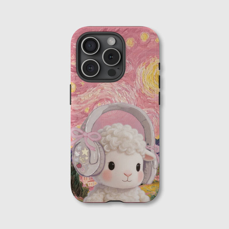 Cute Pink Sheep Starry Night Magnetic Phone Case for Birthday Gifts & Girlfriend Daily Use