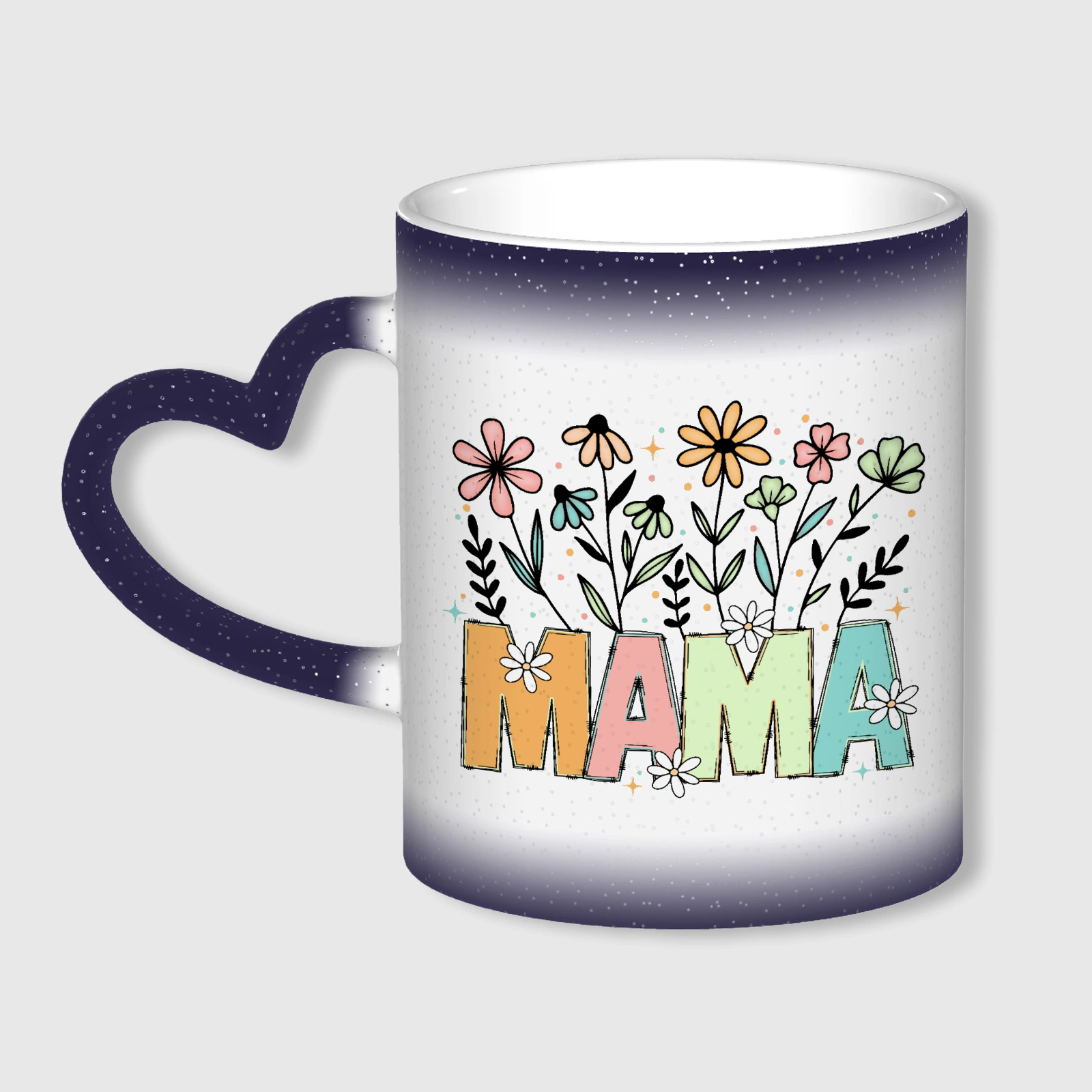 Starry Sky Blue Color Changing Mug Heart Handle Sweet Gift for Mom for Mother's Day & Birthdays