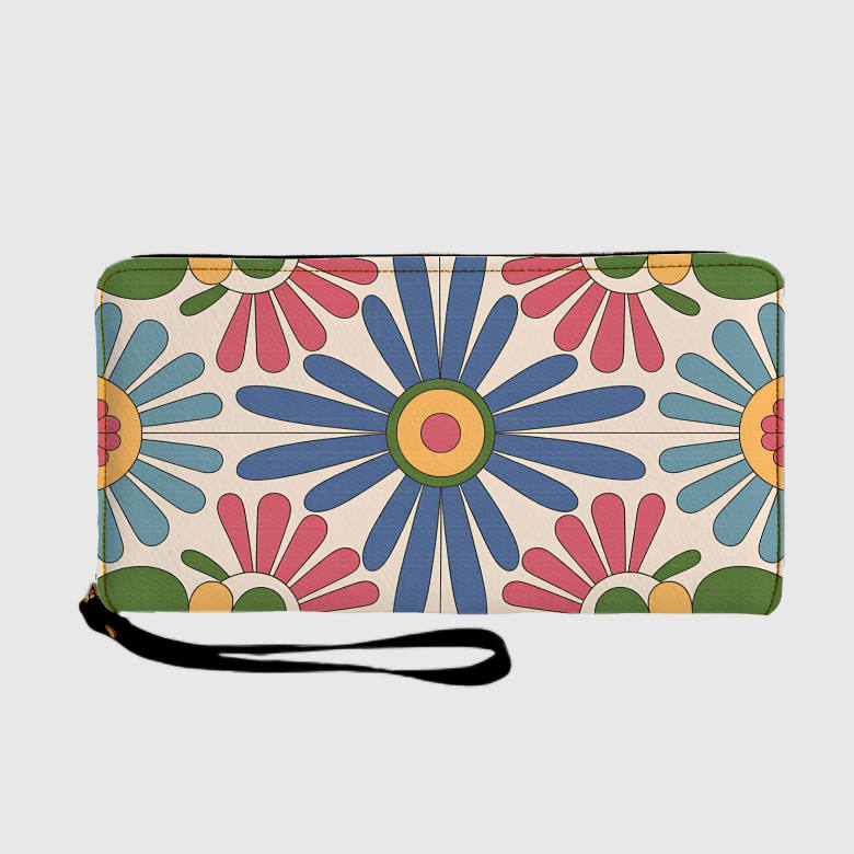 Retro Floral Long Zip Wristlet Wallet for Her Daily Use