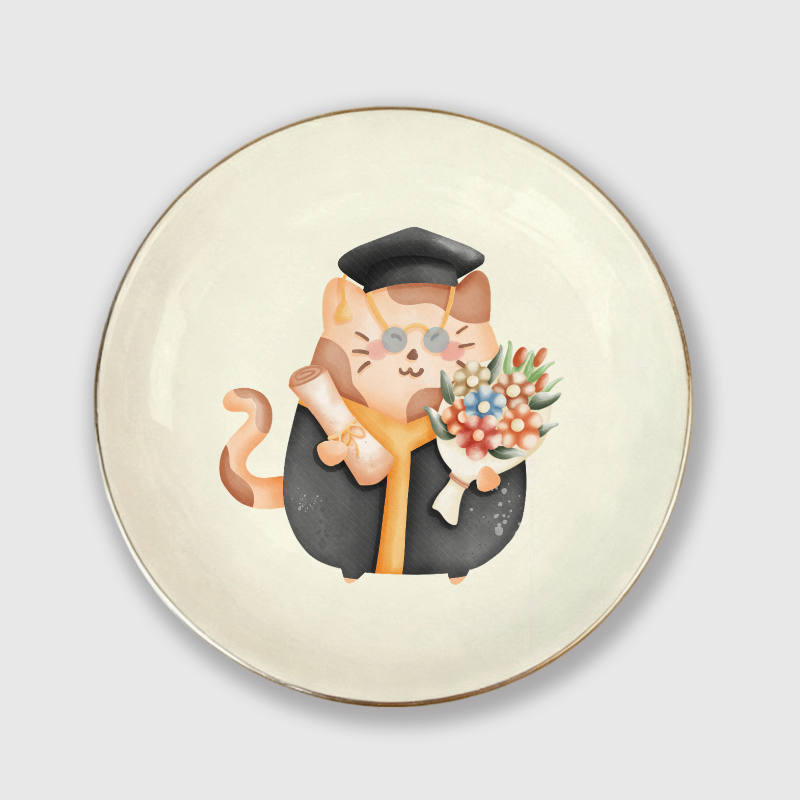 Graduation Cat Ceramic Trinket Dish for Pet Lover Graduation Gift