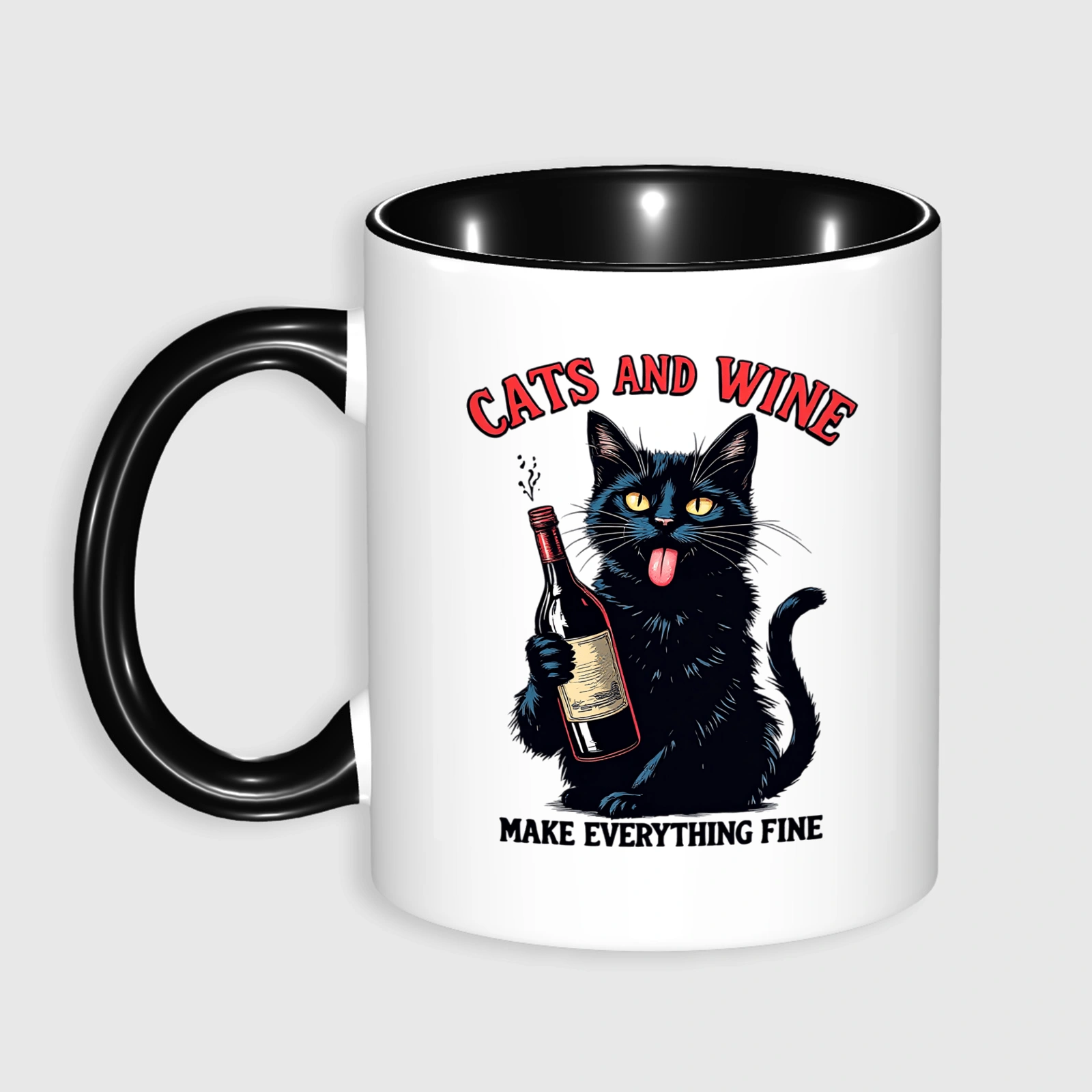 Funny Black Cat Wine Quote 11oz Mug for Cat Lovers Gifts