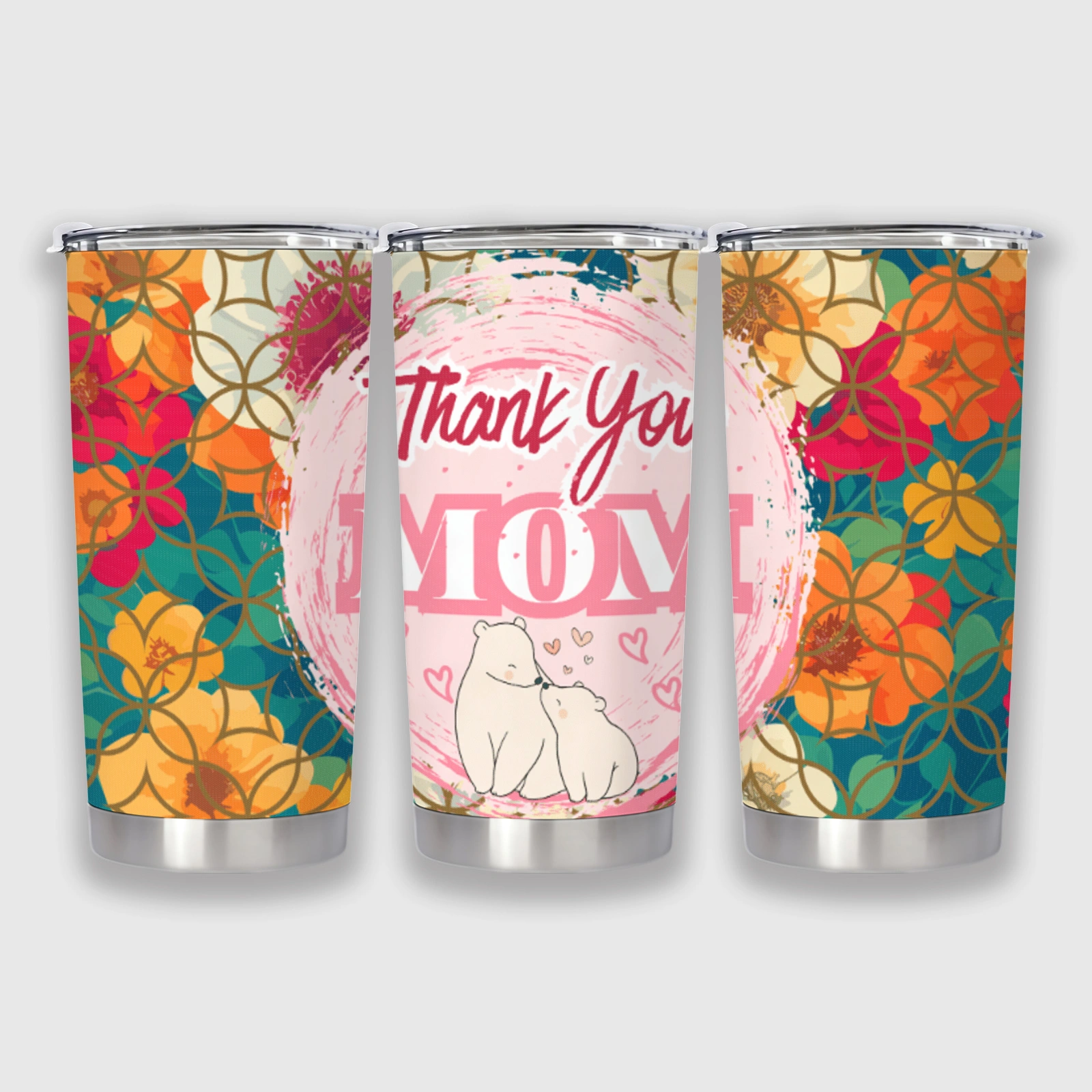 Thank You Mom Floral Stainless Steel Tumbler for Mother's Day Gifts
