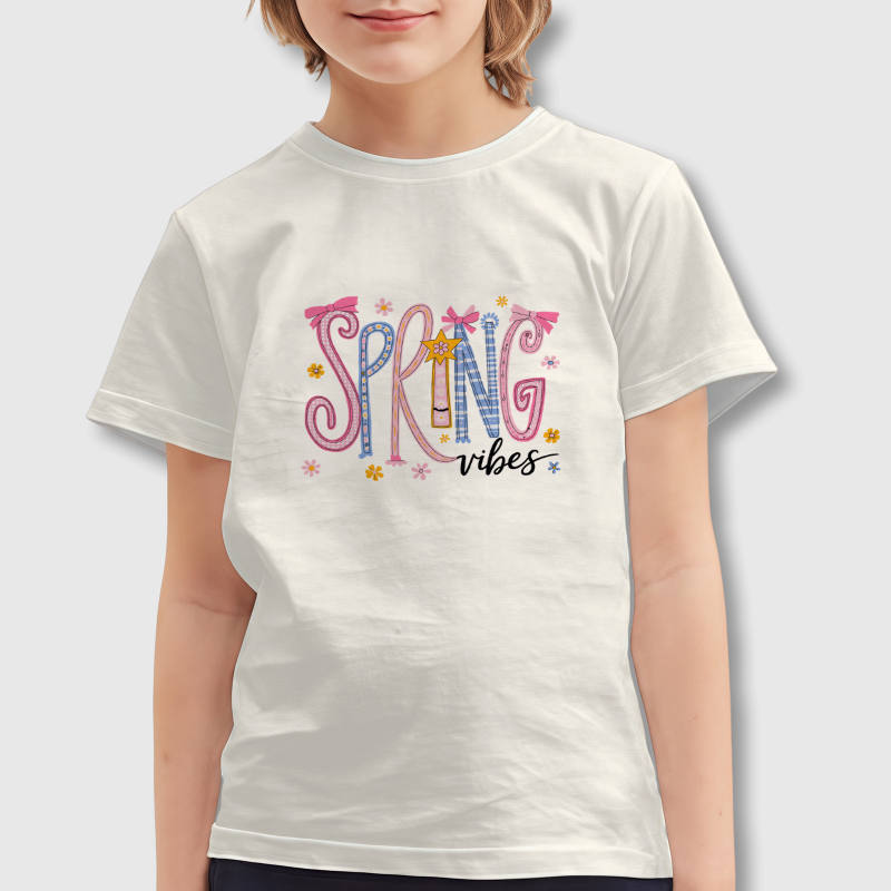 Spring Vibes Floral Bow Kids T-Shirt for Girls Easter Wear
