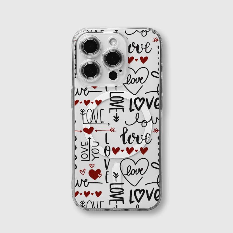 Love Print Clear MagSafe iPhone Case | Shockproof Romantic Cover for Valentine's Anniversary Gifting