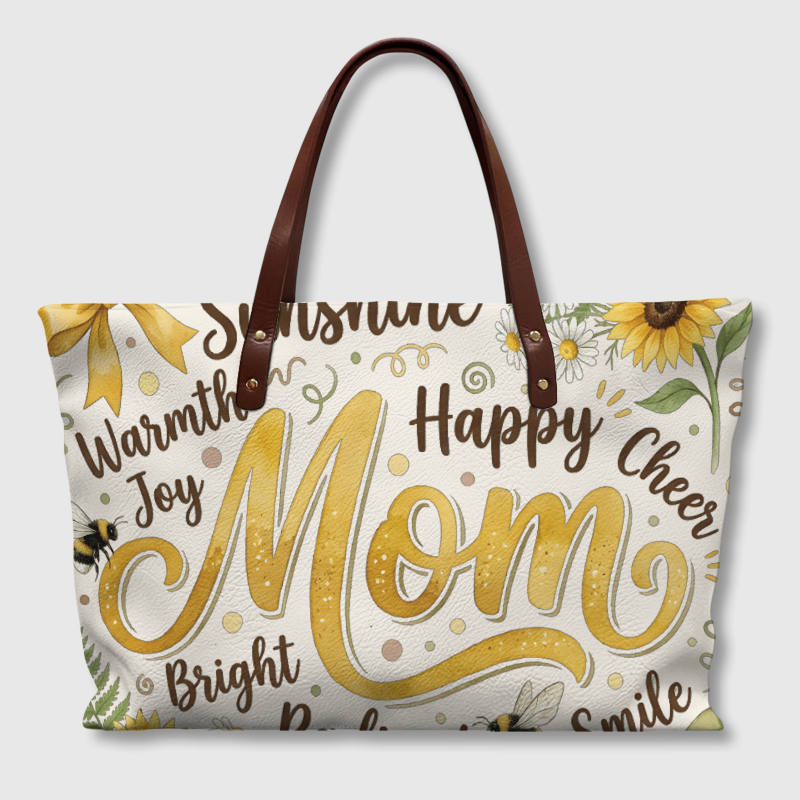 Sunflower Mom PU Tote Bag for Mom Mother's Day Gift