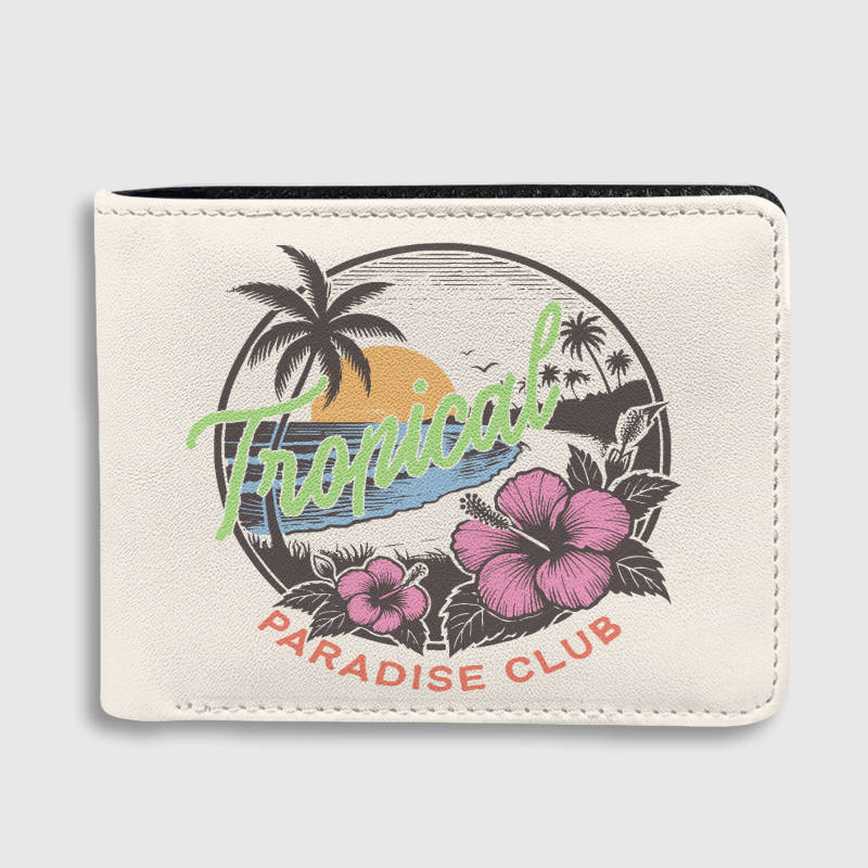 Tropical Hibiscus Leather Bifold Wallet for Summer Fans Daily Use