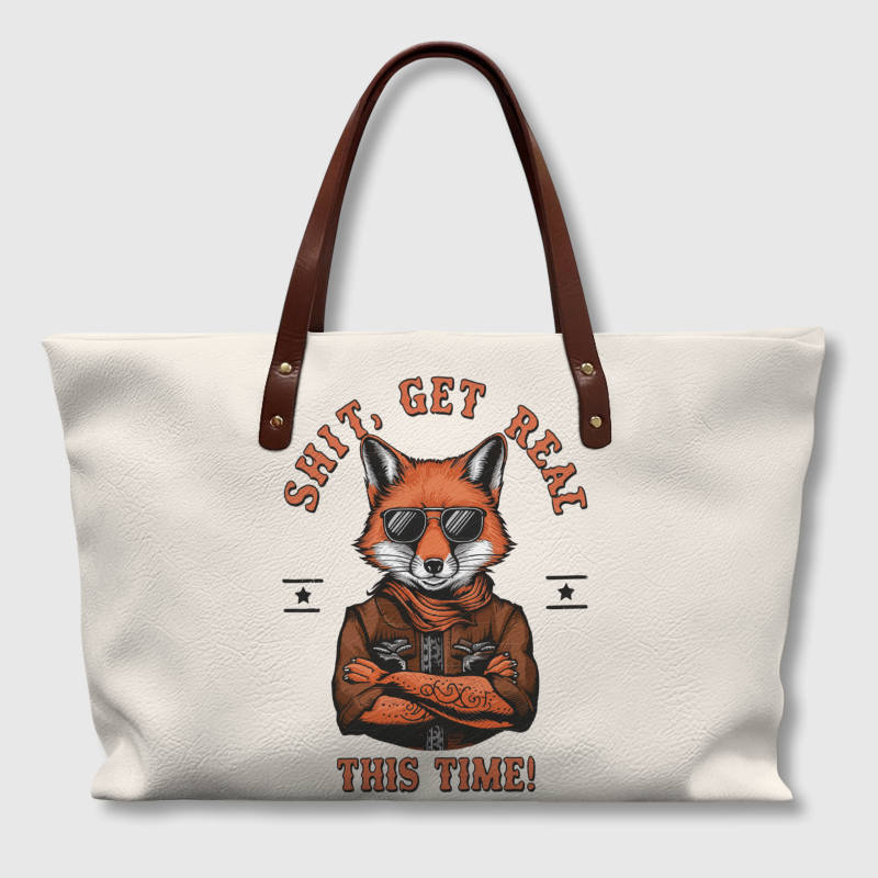 Funny Fox Quote PU Tote Bag for Pet Lovers Daily Use