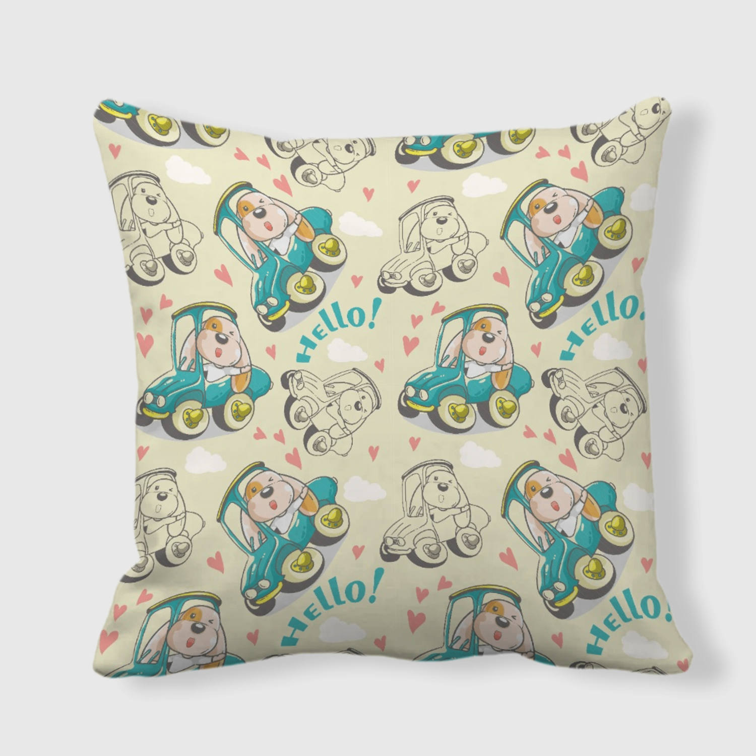 Cute Puppy Car Throw Pillow for Pet Lovers Valentine Decor
