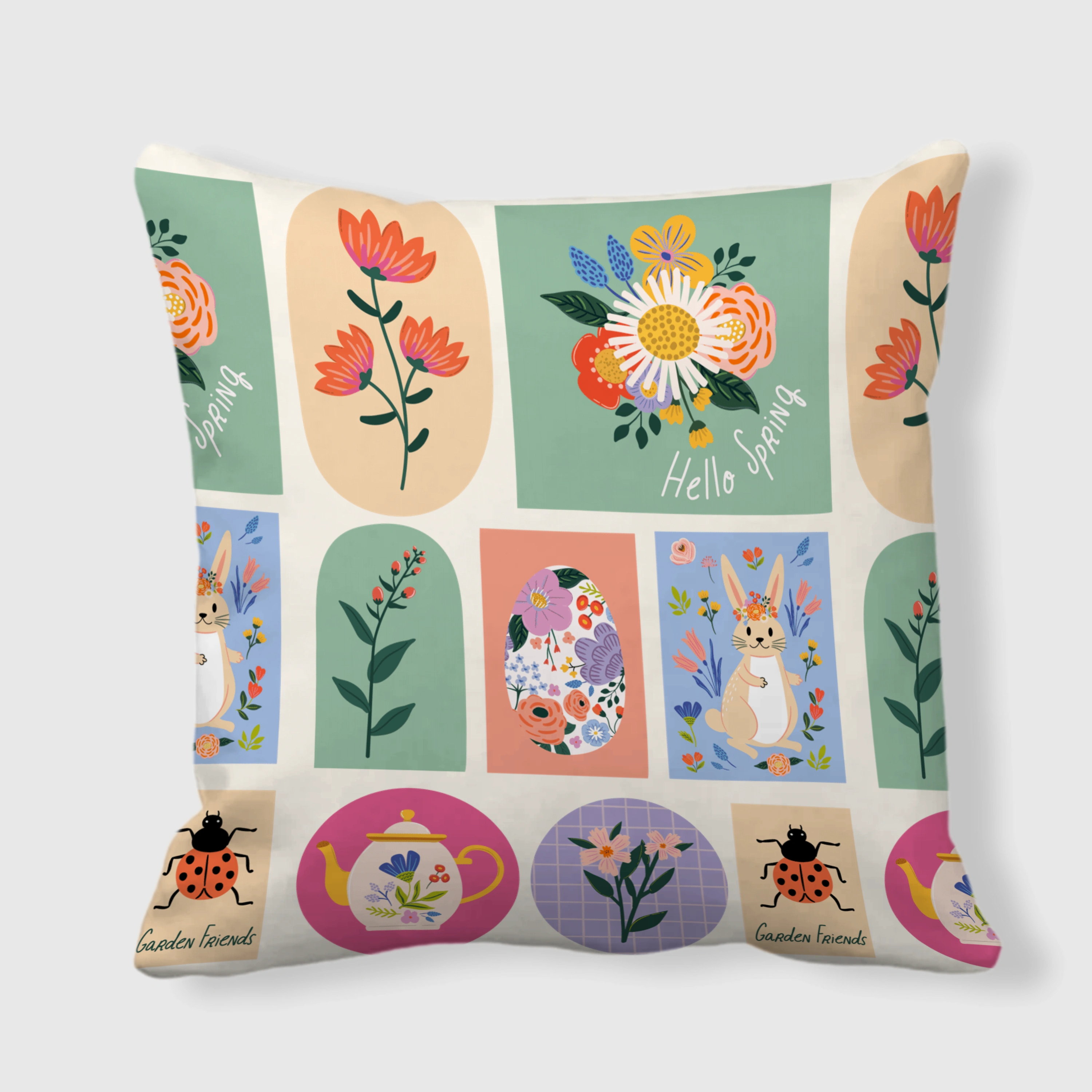 Personalized Spring Garden Easter Double-Sided Satin Pillow