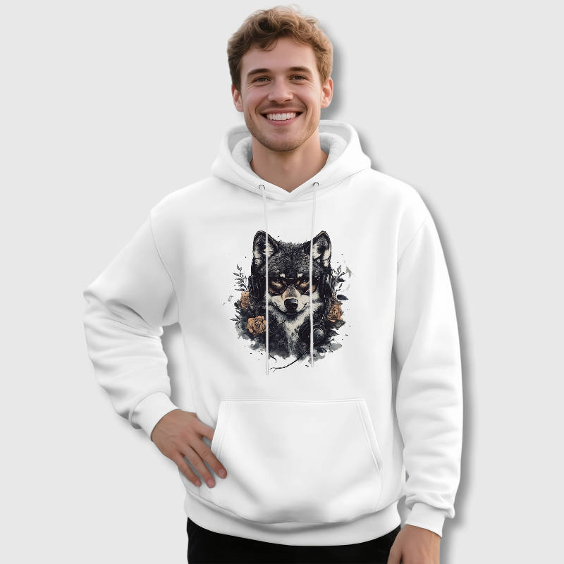 Cool Floral Wolf Fleece Hoodie for Pet Lovers Winter Wear