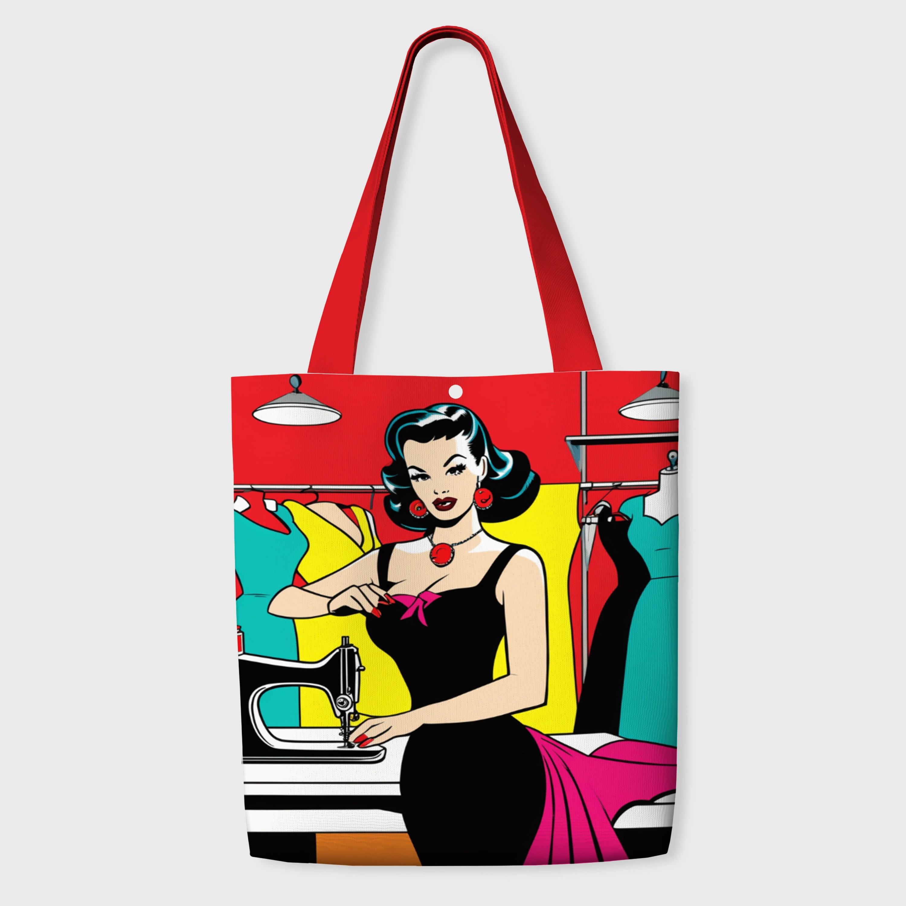 Retro Seamstress Pop Art Tote Bag for Sewing Lovers Daily Use