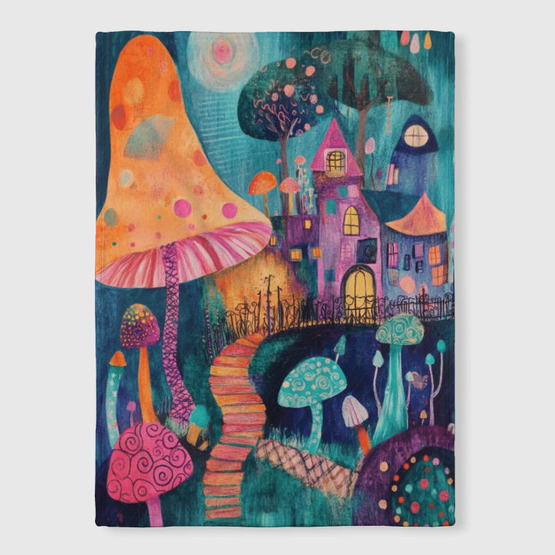 Whimsical Fairy Mushroom Fleece Blanket for Fantasy Lovers Gift