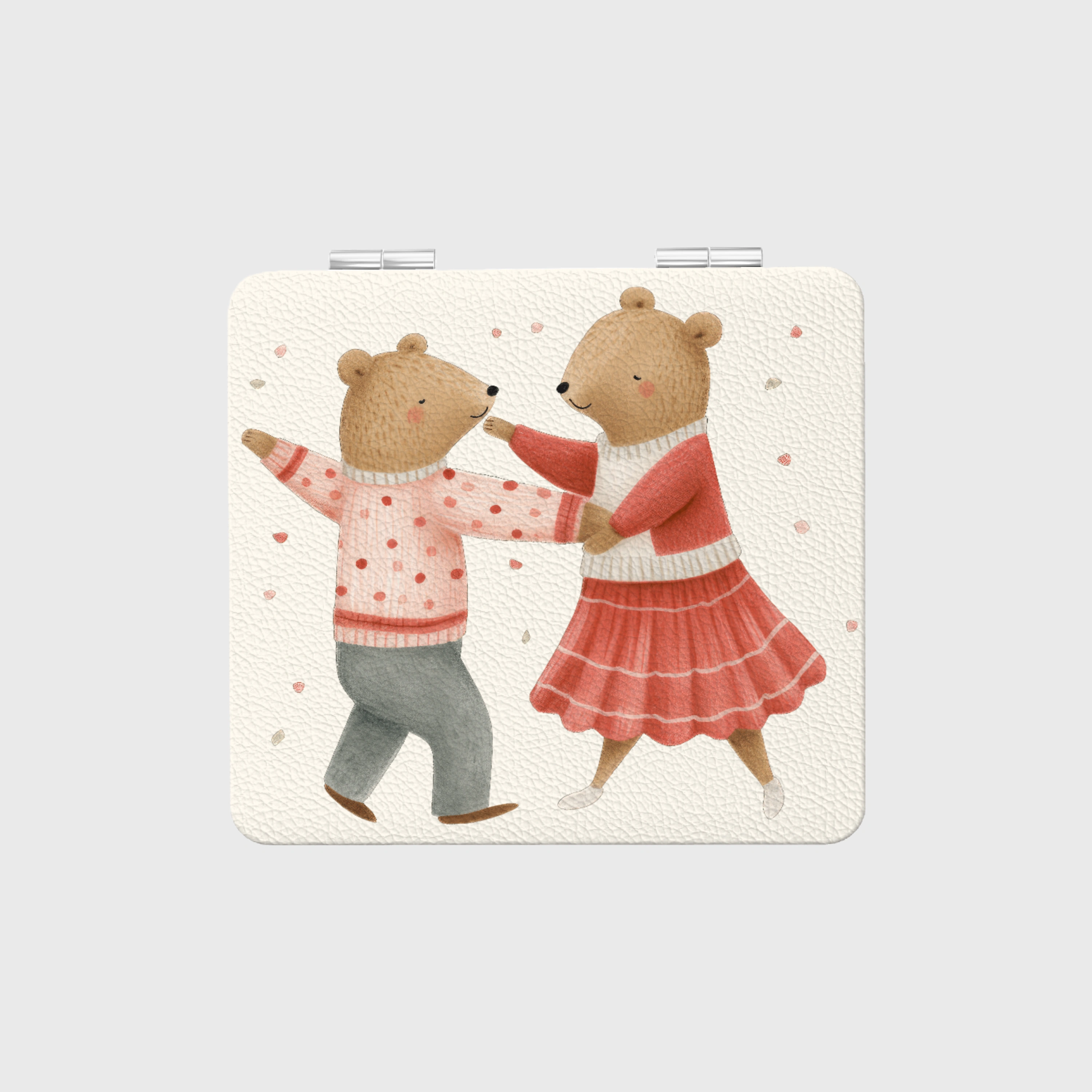 Cute Dancing Bears Square Pocket Makeup Mirror for Couples Valentine Anniversary Gifts