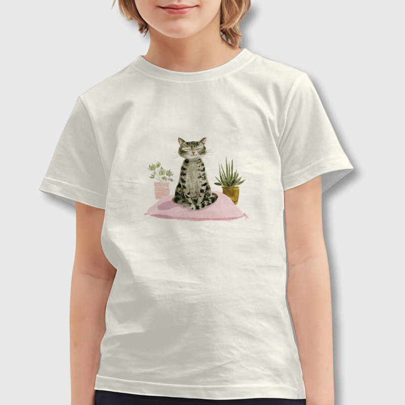 Meditating Tabby Cat Kids T-Shirt for Cat Lovers