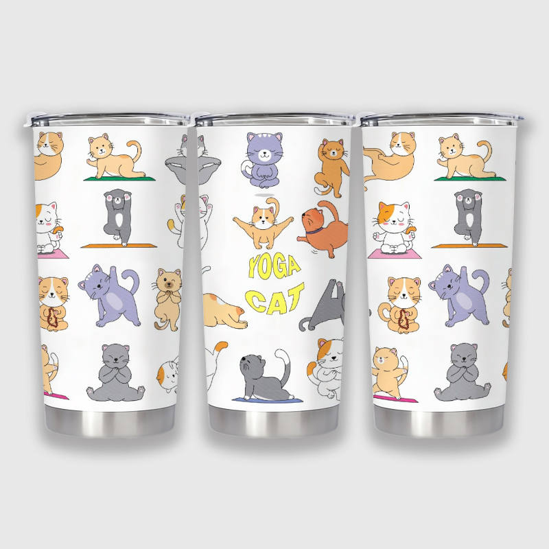 Yoga Cat Stainless Steel Tumbler for Cat Lovers Daily Use