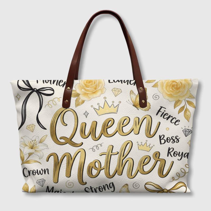Gold Floral Queen Mother PU Tote Bag for Mom Mother's Day Gift