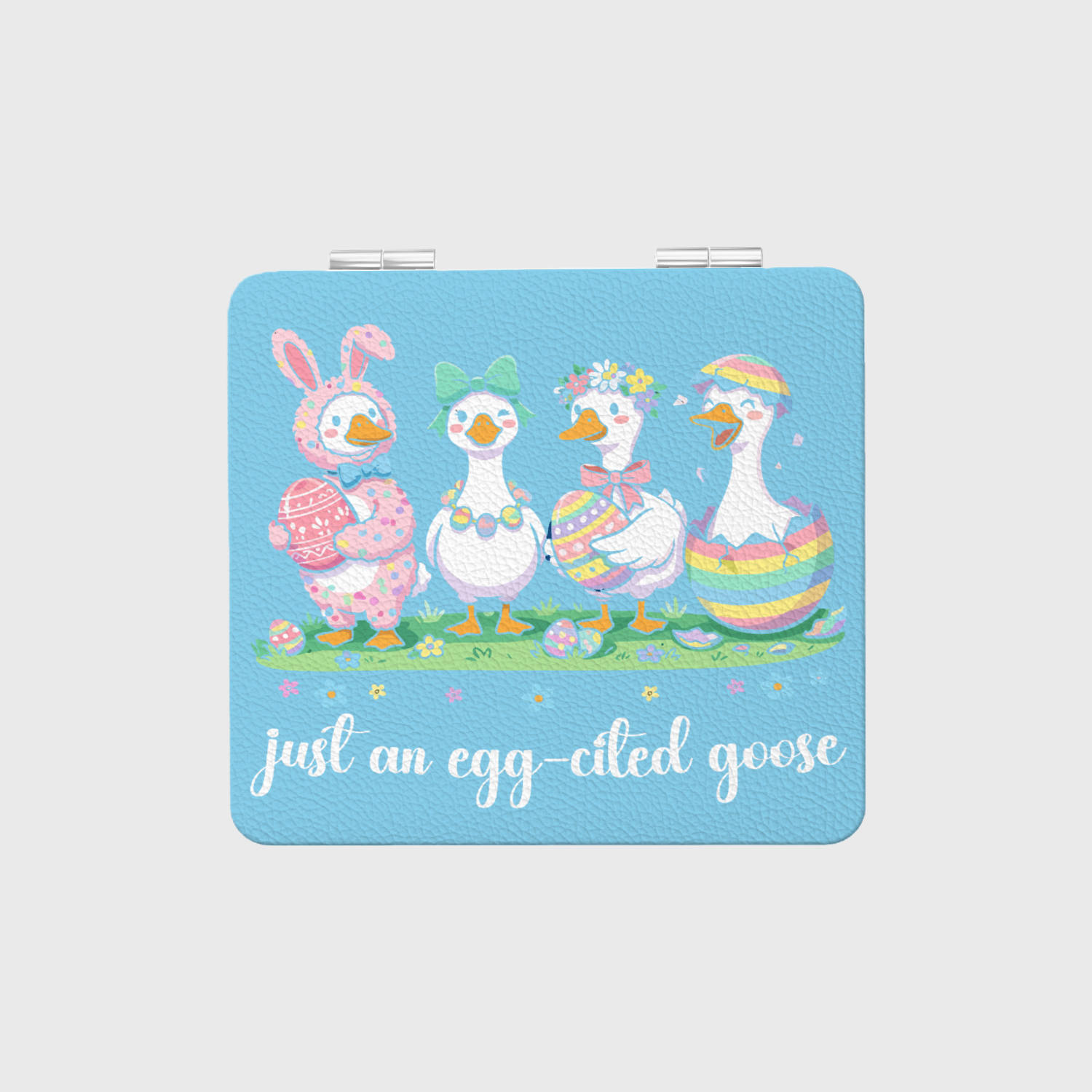 Cute Easter Egg-cited Goose Square Portable Pocket Makeup Mirror Gift for Her