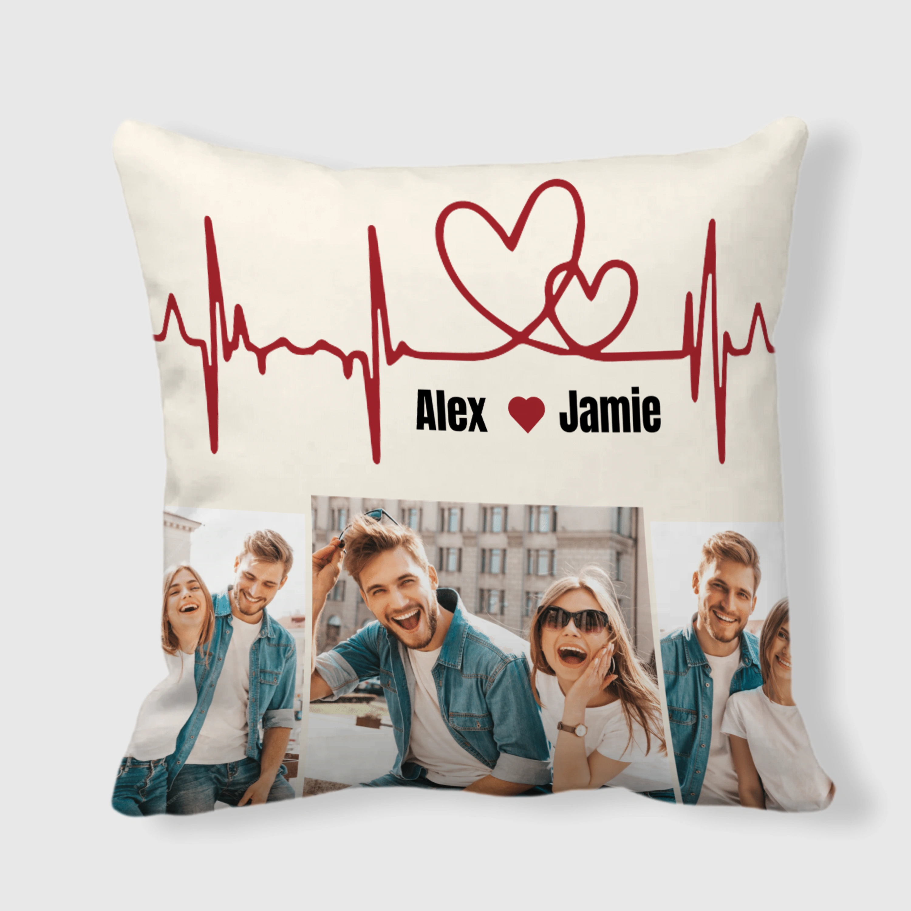 Custom Heartbeat Couple Photo Throw Pillow for Anniversary Gifts