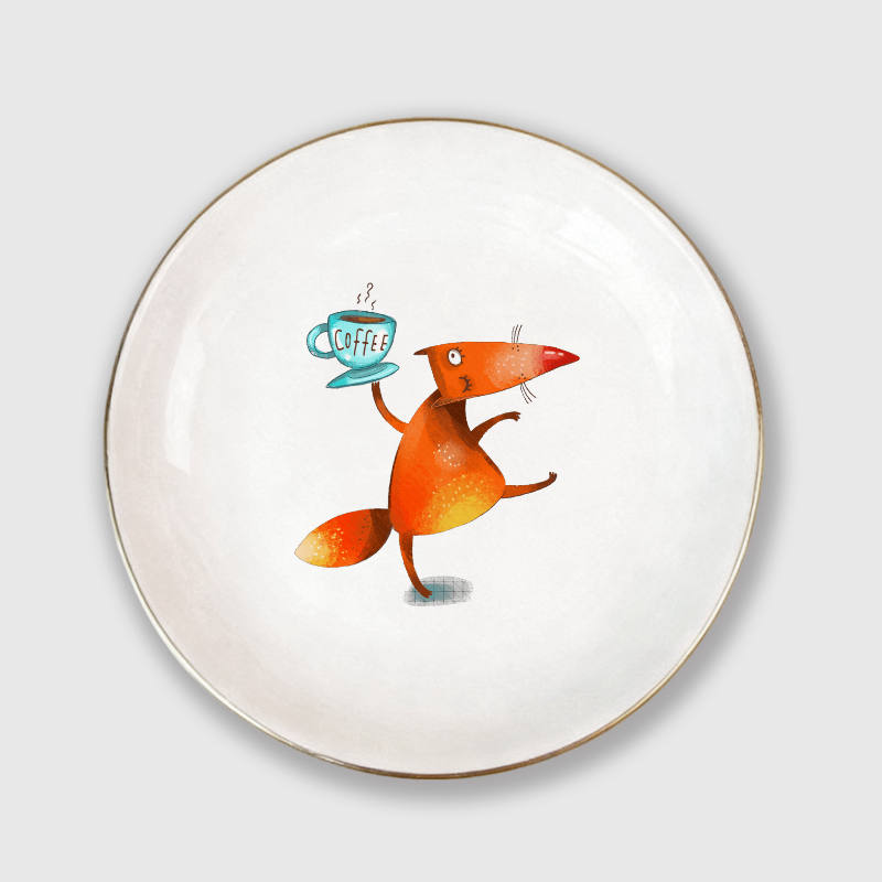 Cute Coffee Fox Ceramic Trinket Dish for Fox Lovers Gift
