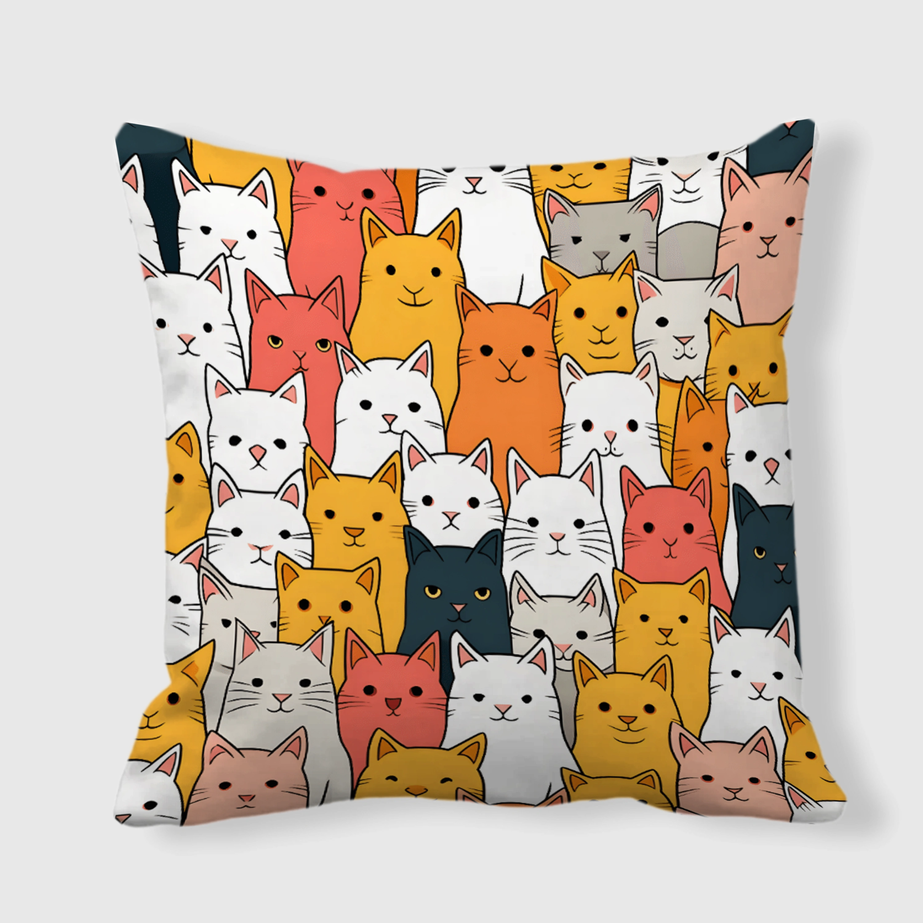 Cute Cat Crowd Square Throw Pillow for Pet Lovers Home Decor