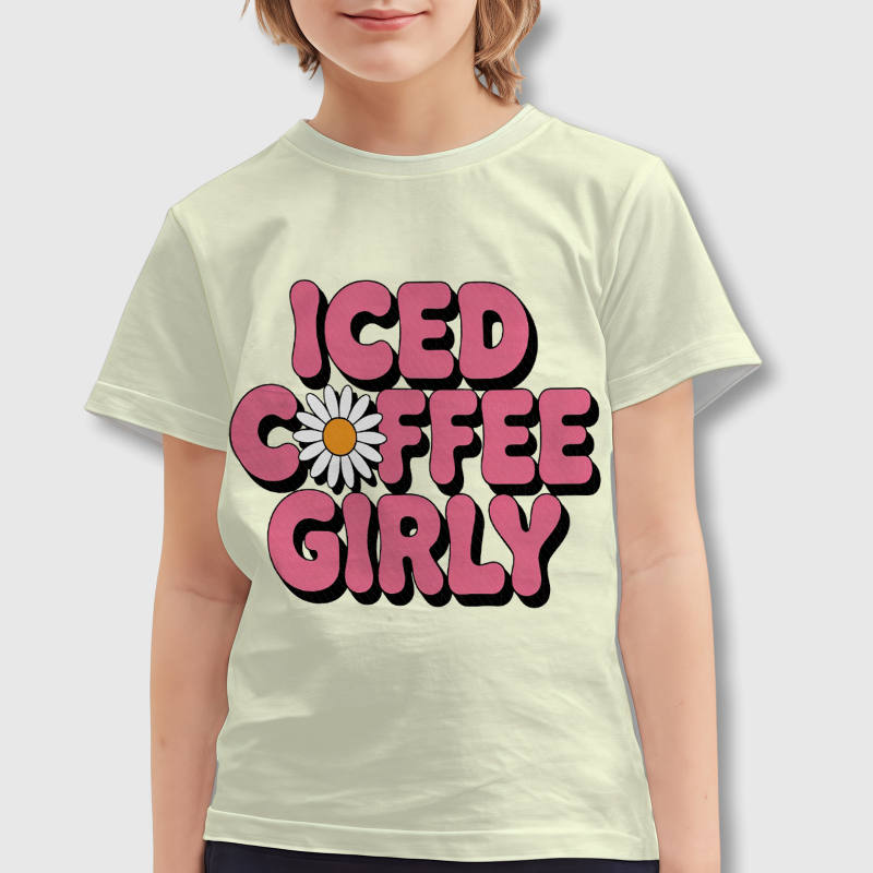 Iced Coffee Daisy Kids Tee for Girls Daily Gift