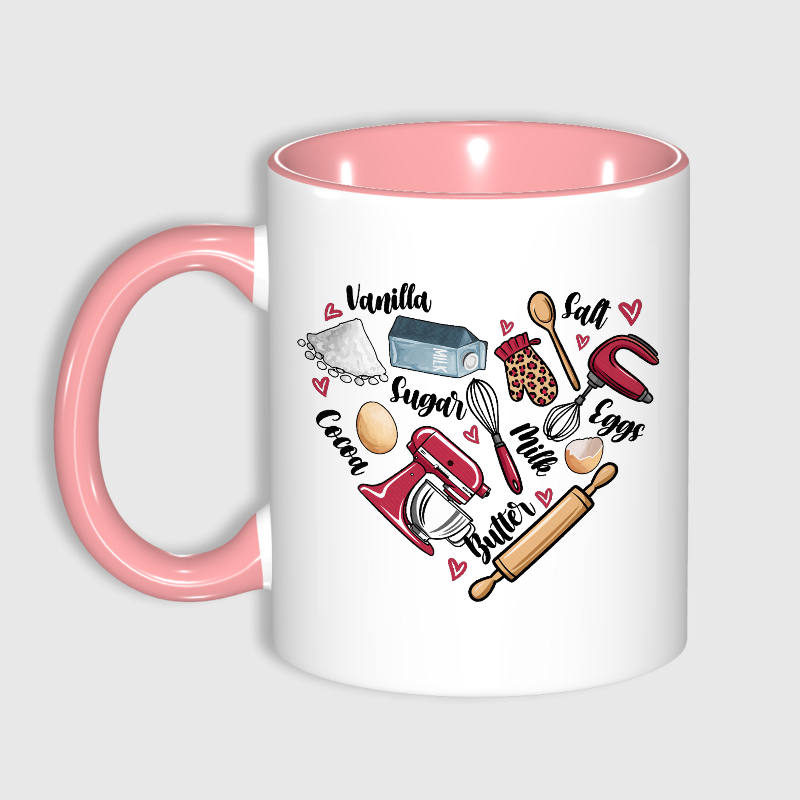 Baking Heart Pattern 11oz Pink Mug for Baking Lovers Gift