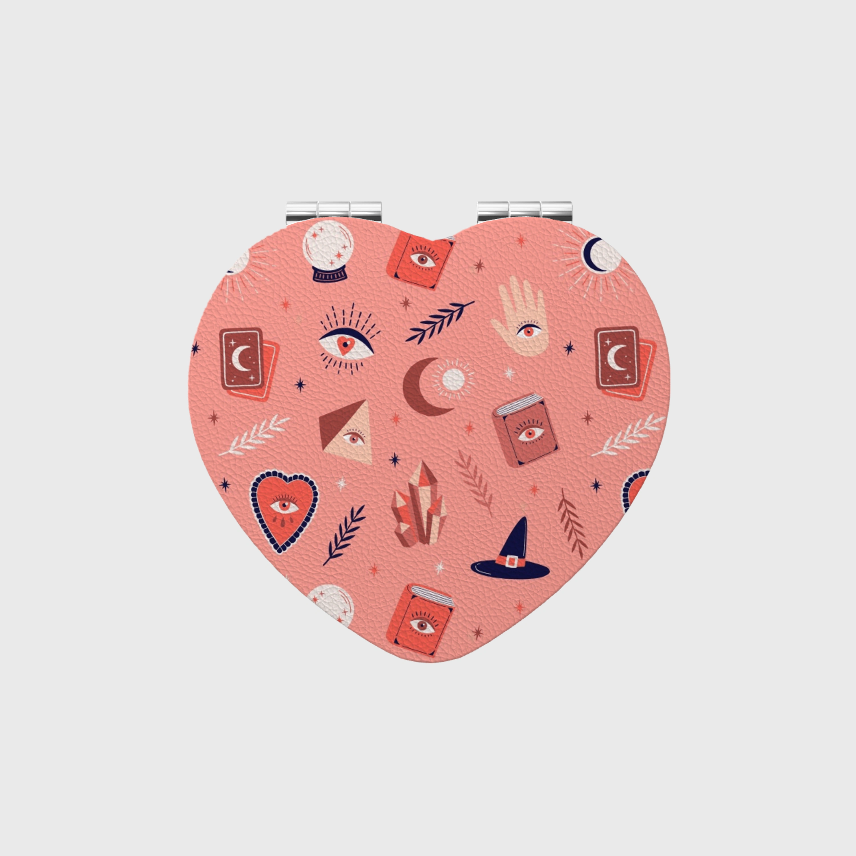 Heart-Shaped PU Pocket Mirror | Witchy Aesthetic Compact Makeup Mirror - Perfect Gift