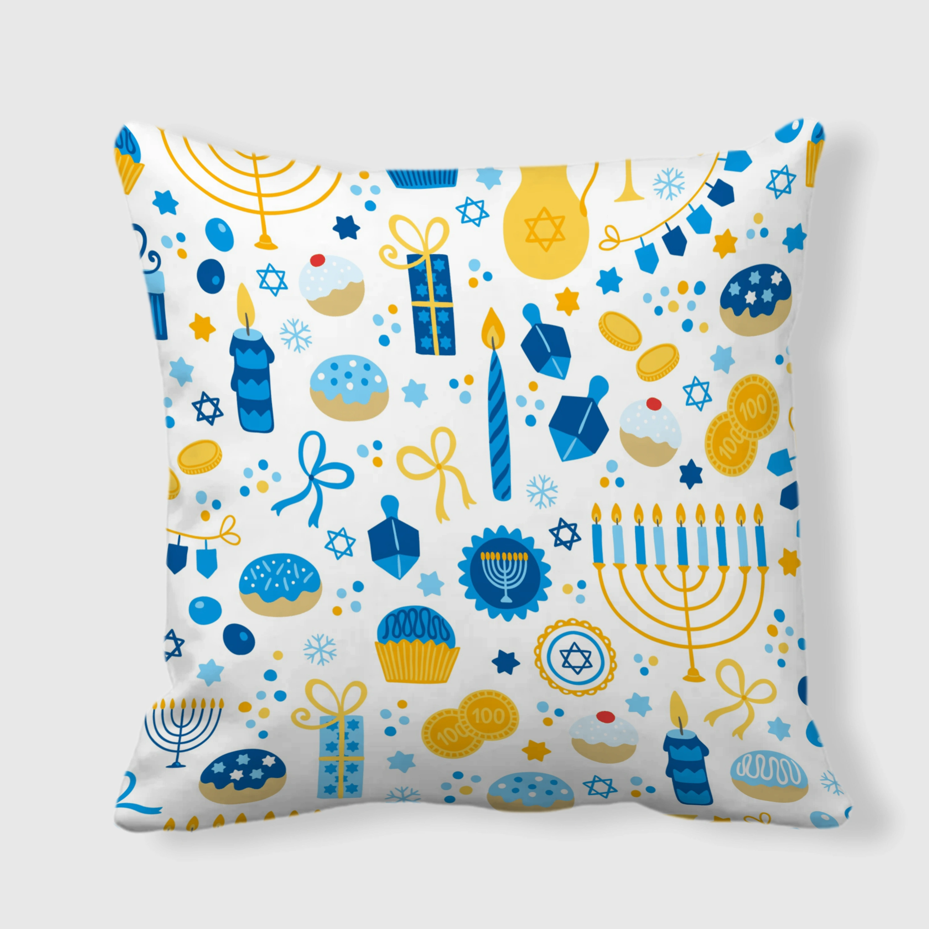 Hanukkah Menorah Dreidel Throw Pillow for Holiday Home Decor