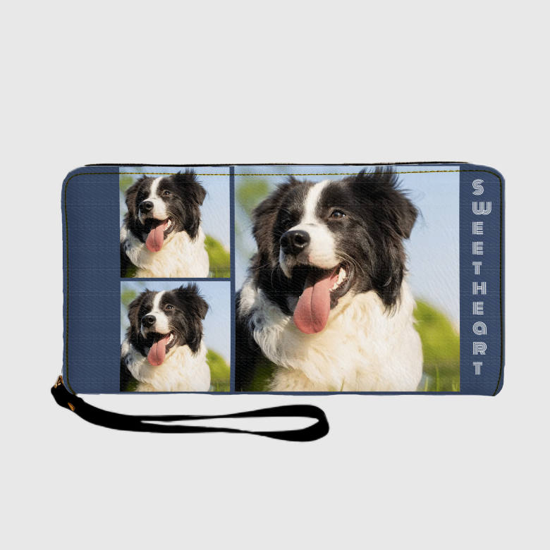 Custom Border Collie Photo Zip Long Wallet for Pet Lovers Gift