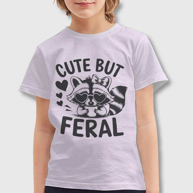 Cute But Feral Raccoon Kids Tee for Valentine Gift