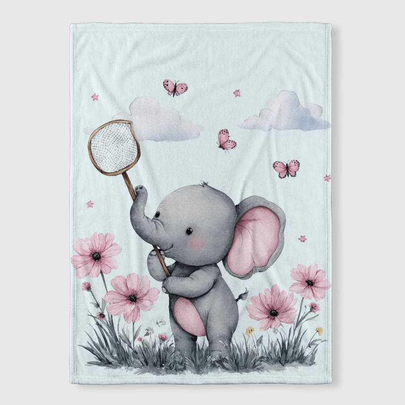 Cute Watercolor Elephant Fleece Blanket for Kids Nursery Gift