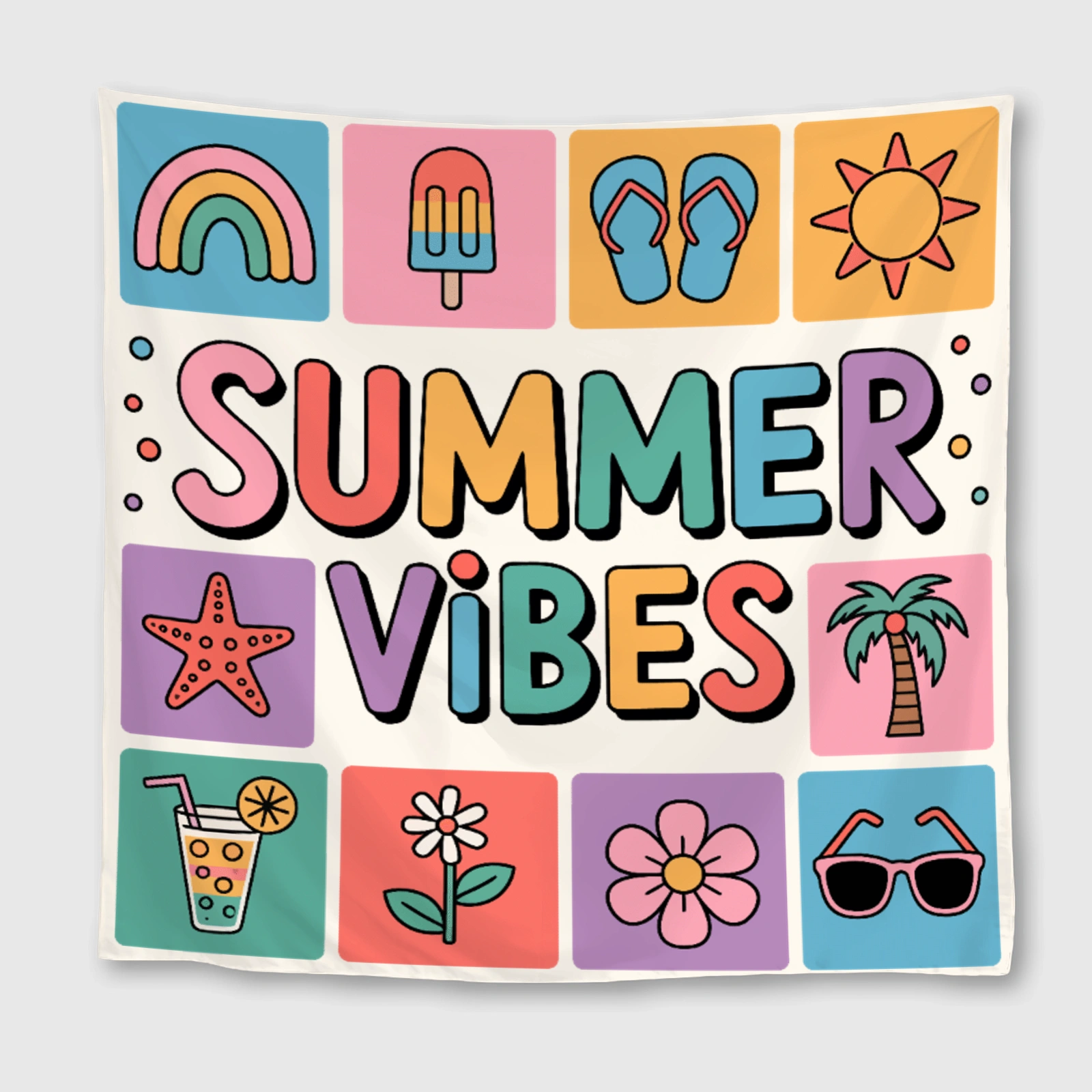 Summer Vibes Retro Square Towel for Beach & Gifting