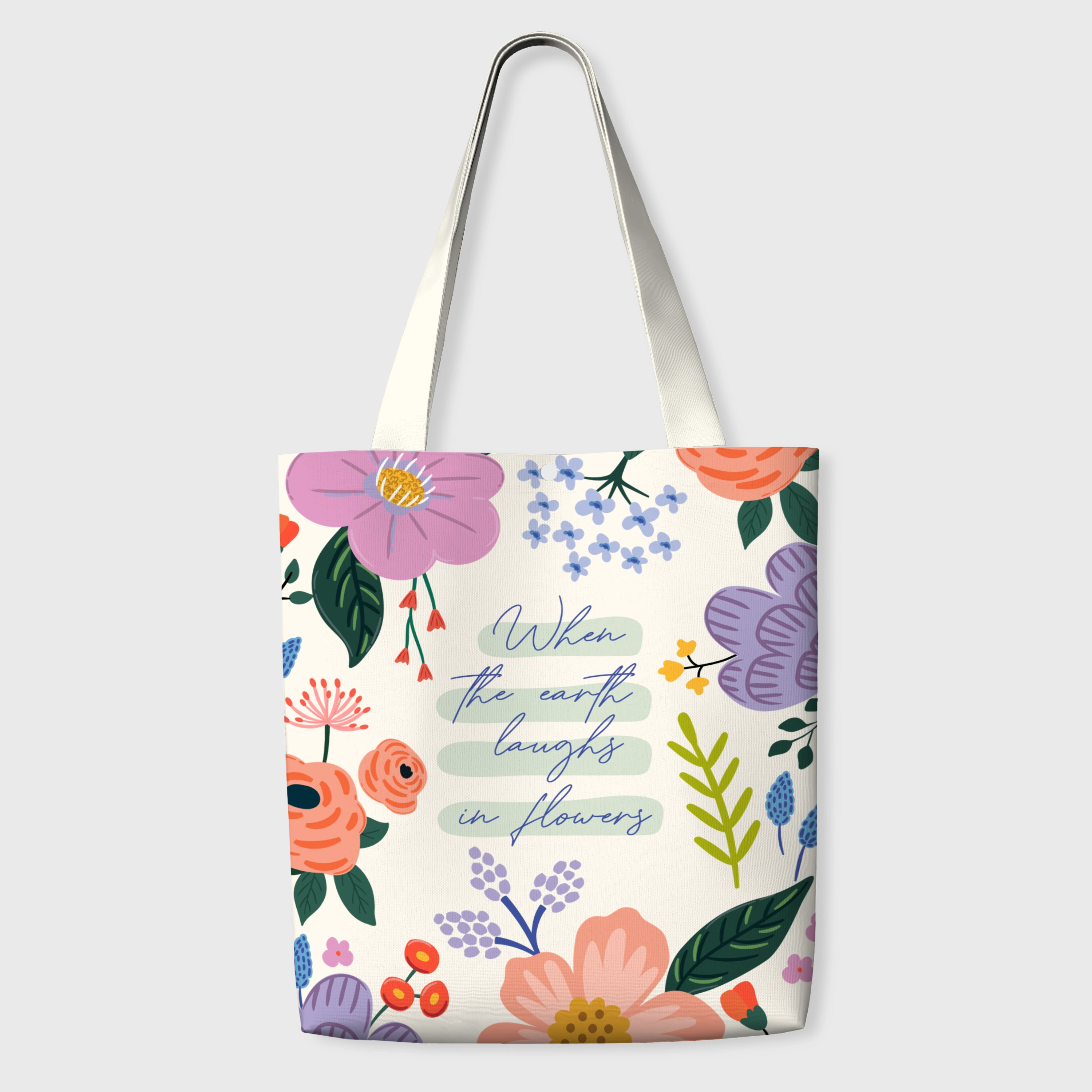 Pastel Floral Quote Canvas Tote Bag for Daily Use