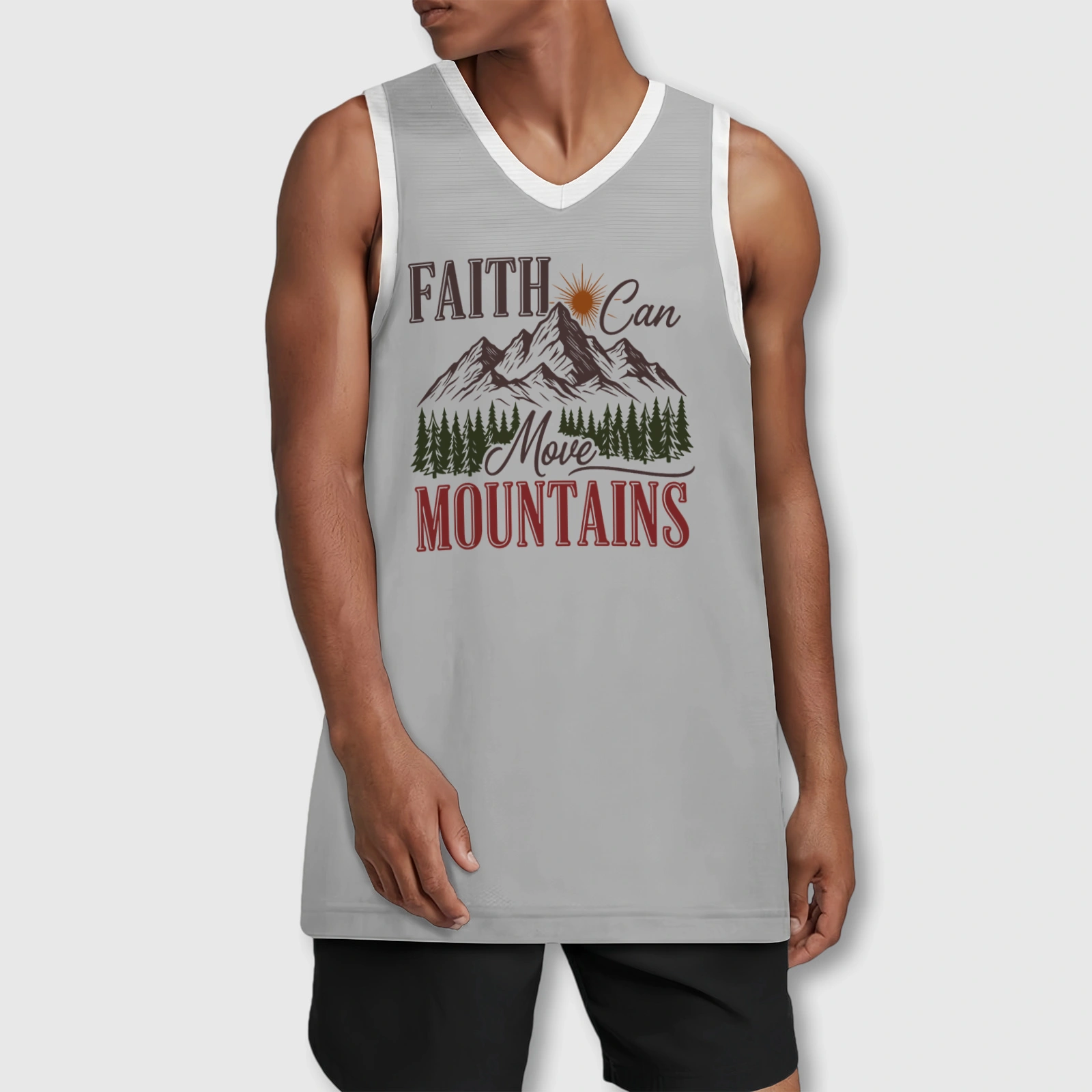 Faith Mountain Quote Basketball Jersey for Men Sports Gift