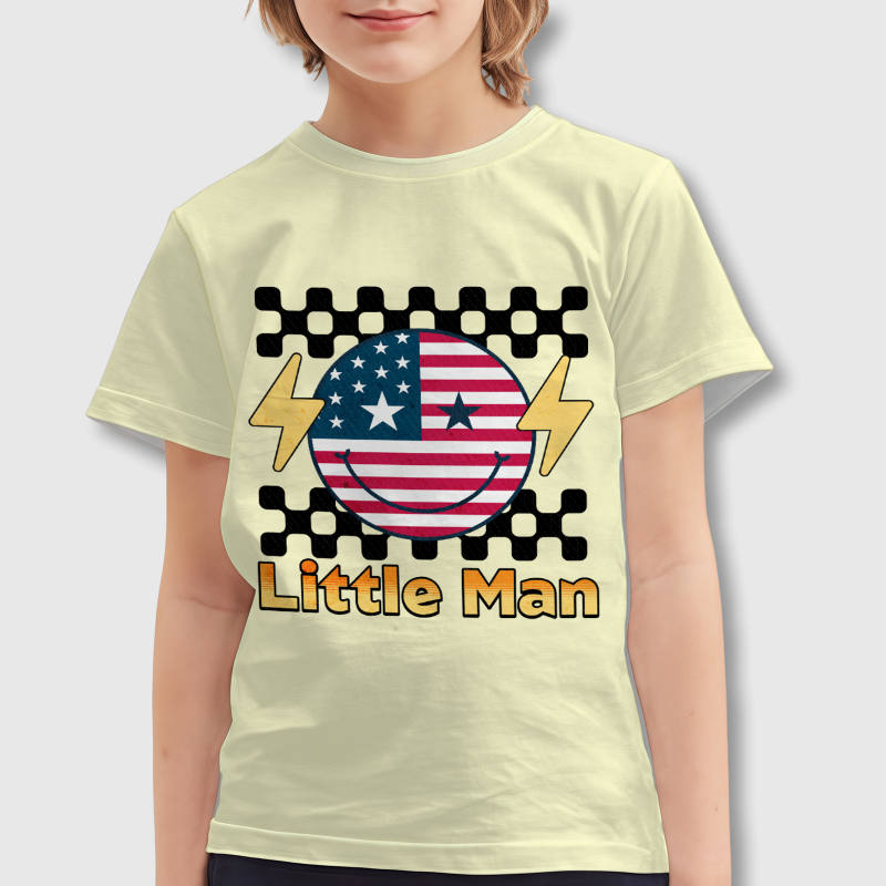 Retro USA Flag Smiley Kids T-Shirt for Little Man Gift